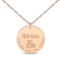 Baby Stats Alphabet Blocks Disc Necklace 14K Rose Gold 18"
