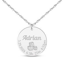 Baby Stats Alphabet Blocks Disc Necklace Sterling Silver 18"