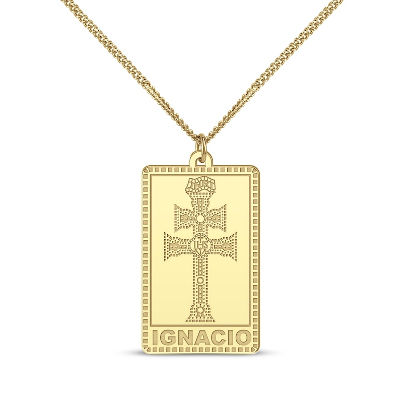 Main Image 1 of Two-Barred Cross Rectangle Name Necklace 10K Yellow Gold 22&quot;