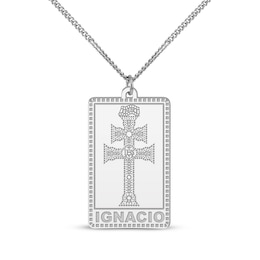 Men's Two-Barred Cross Dog Tag Name Necklace Sterling Silver 22"