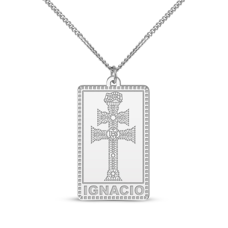 Main Image 1 of Men's Two-Barred Cross Dog Tag Name Necklace Sterling Silver 22&quot;