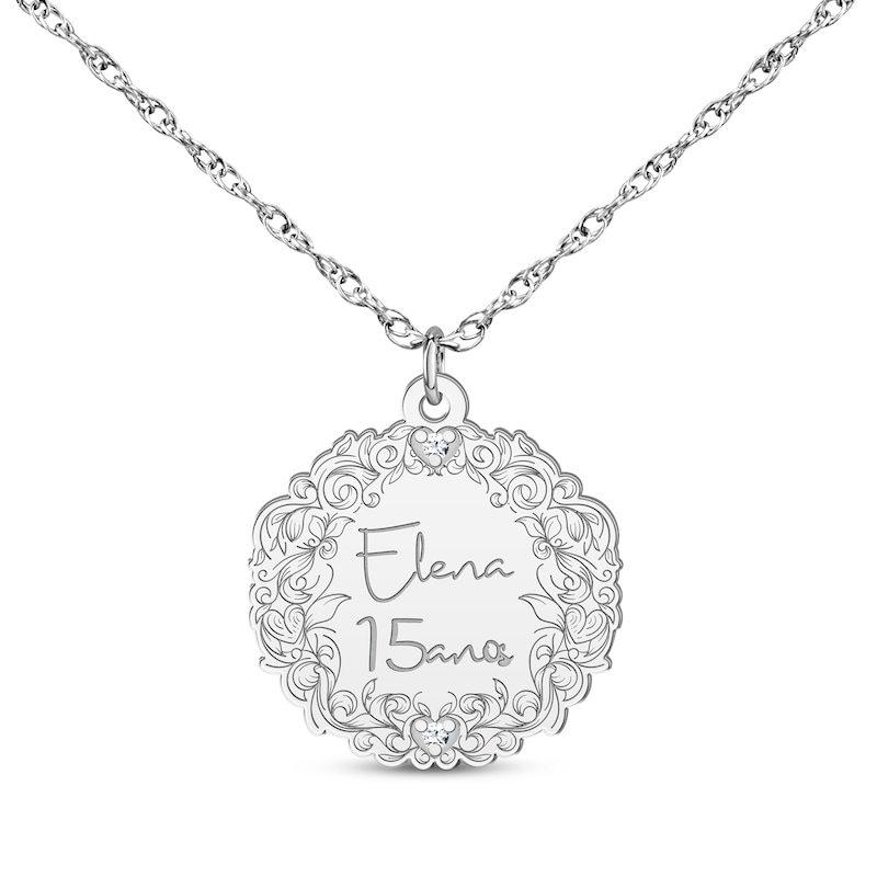 Main Image 3 of Engravable Diamond Accent Vine Necklace 10K White Gold 18"