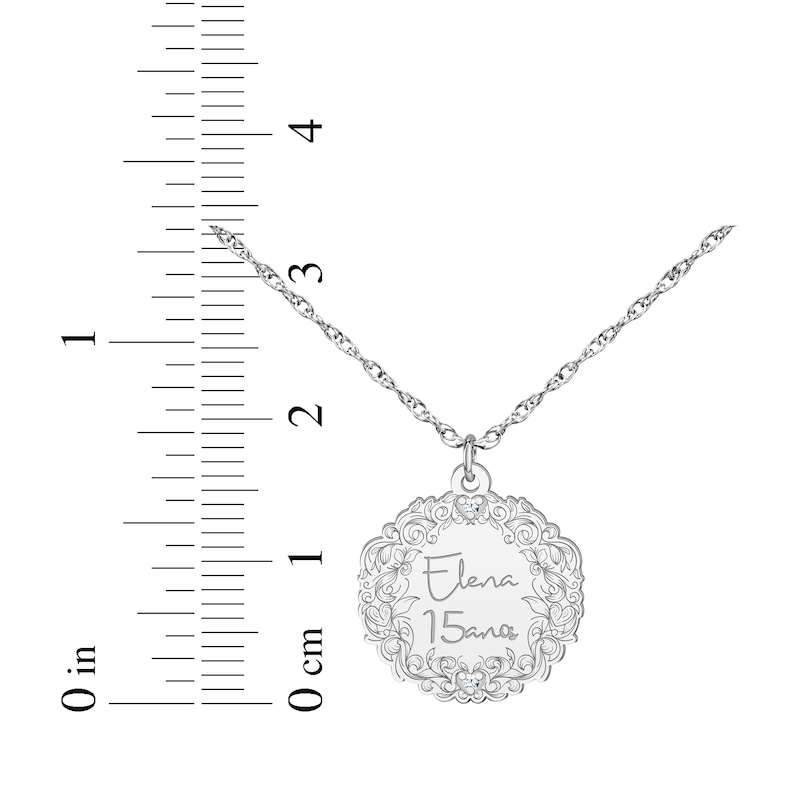 Main Image 6 of Engravable Diamond Accent Vine Necklace 10K White Gold 18"