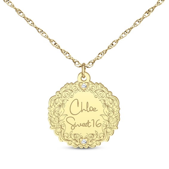 Engravable Diamond Accent Vine Necklace 14K Yellow Gold 18"