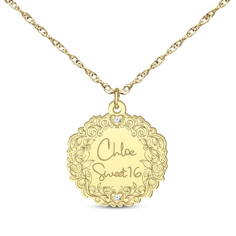 Main Image 1 of Engravable Diamond Accent Vine Necklace 14K Yellow Gold 18"