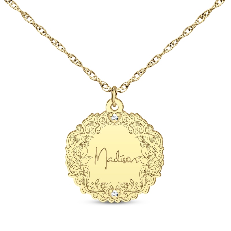 Main Image 2 of Engravable Diamond Accent Vine Necklace 14K Yellow Gold 18"