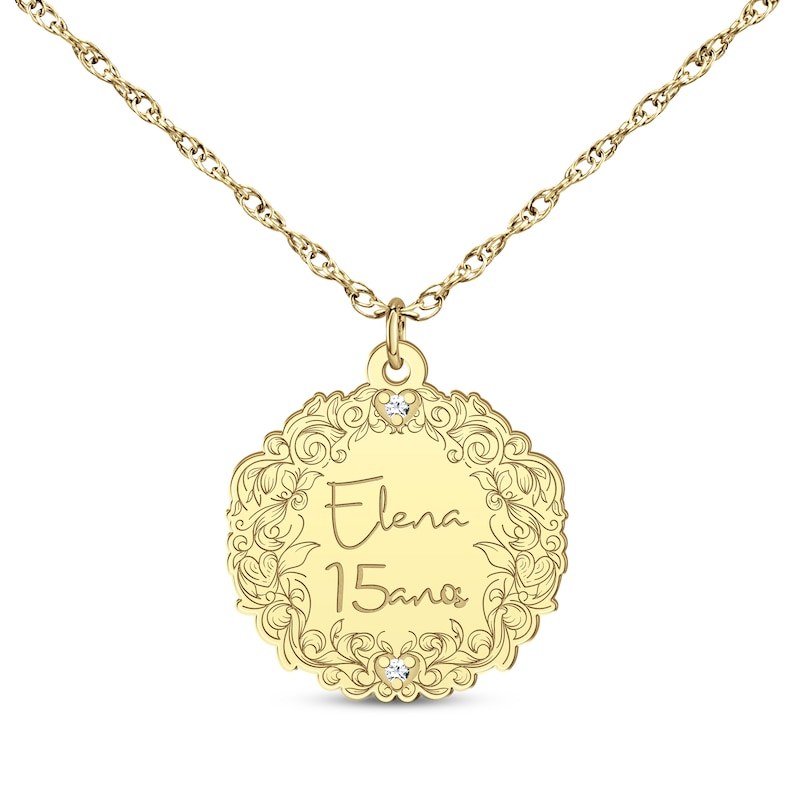 Main Image 3 of Engravable Diamond Accent Vine Necklace 14K Yellow Gold 18"