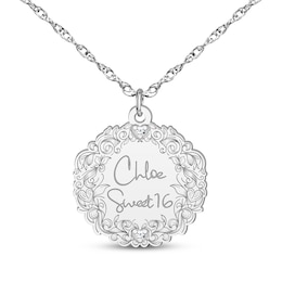 Engravable Diamond Accent Vine Necklace  Sterling Silver 18"