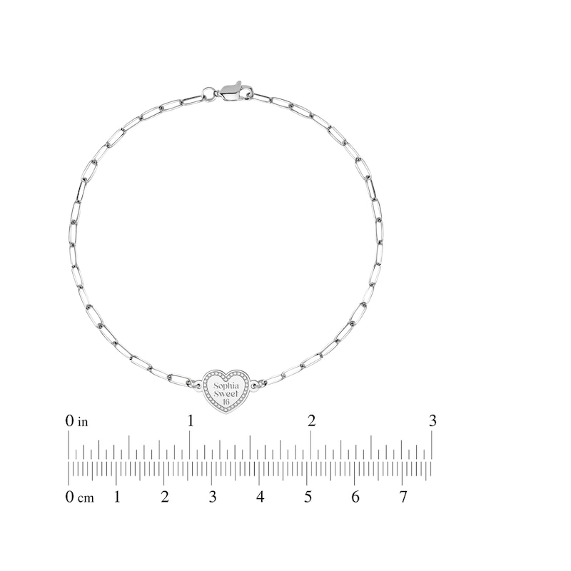 Main Image 4 of Engravable Heart Paperclip Chain Bracelet Sterling Silver 7.5&quot;