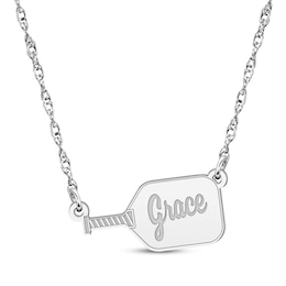 Engravable Pickleball Paddle Name Necklace 10K White Gold 18"