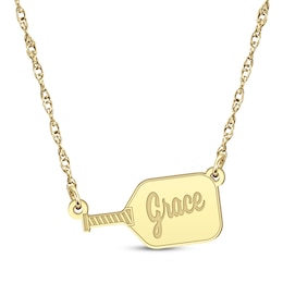 Engravable Pickleball Paddle Name Necklace 10K Yellow Gold 18"