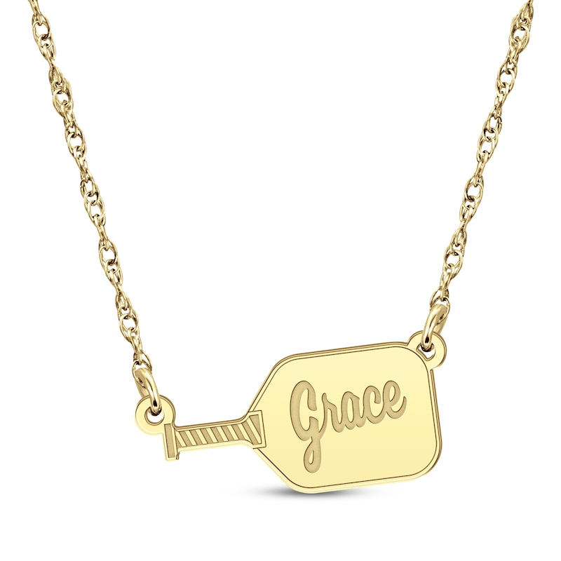 Main Image 1 of Engravable Pickleball Paddle Name Necklace 10K Yellow Gold 18"