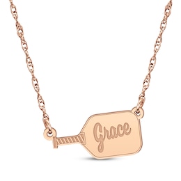 Engravable Pickleball Paddle Name Necklace 14K Rose Gold 18"