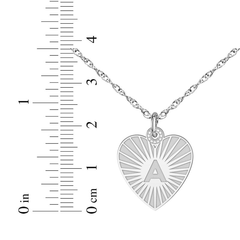 Main Image 4 of Engravable Heart-Shaped Initial Starburst Necklace 10K White Gold 18&quot;