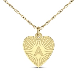 Engravable Heart-Shaped Initial Starburst Necklace 10K Yellow Gold 18"