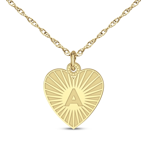 Engravable Heart-Shaped Initial Starburst Necklace 10K Yellow Gold 18"