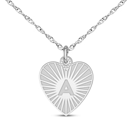 Engravable Heart-Shaped Initial Starburst Necklace Sterling Silver 18"
