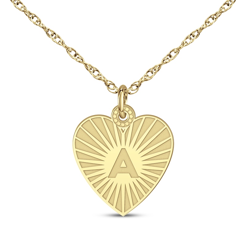 Main Image 1 of Engravable Heart-Shaped Initial Starburst Necklace 14K Yellow Gold 18&quot;