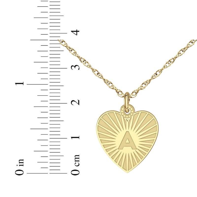 Main Image 4 of Engravable Heart-Shaped Initial Starburst Necklace 14K Yellow Gold 18&quot;
