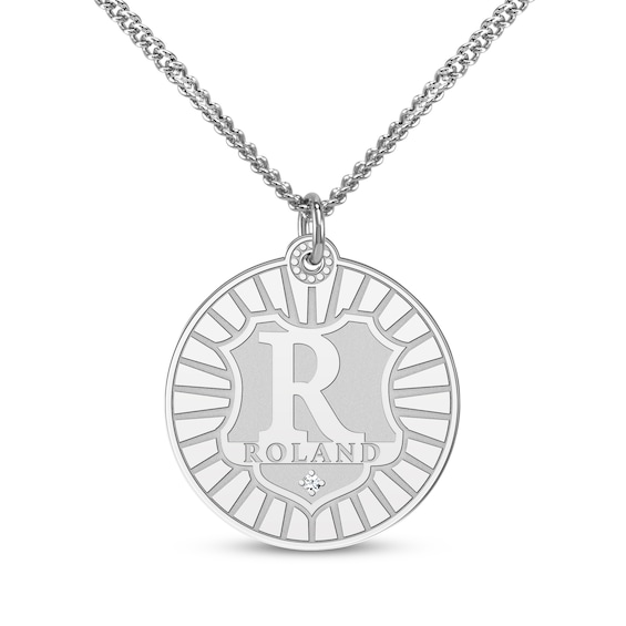 Men's Initial & Name Diamond Accent Disc Necklace Sterling Silver 22"