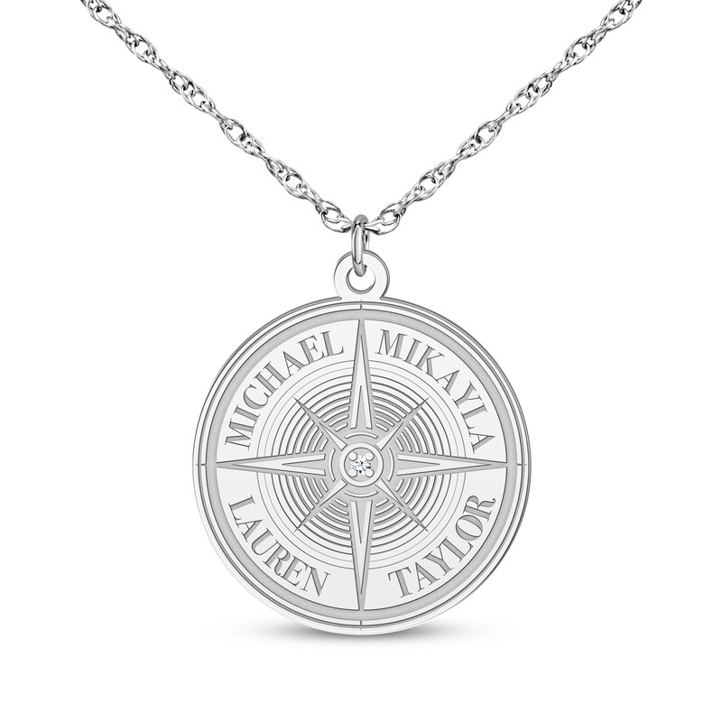 Main Image 1 of Diamond Accent Engravable Compass Necklace 10K White Gold 18&quot;