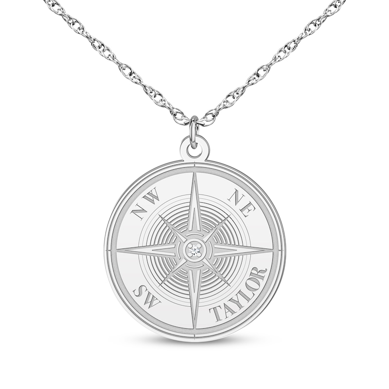 Main Image 2 of Diamond Accent Engravable Compass Necklace 10K White Gold 18&quot;