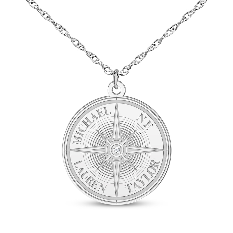 Main Image 4 of Diamond Accent Engravable Compass Necklace 10K White Gold 18&quot;