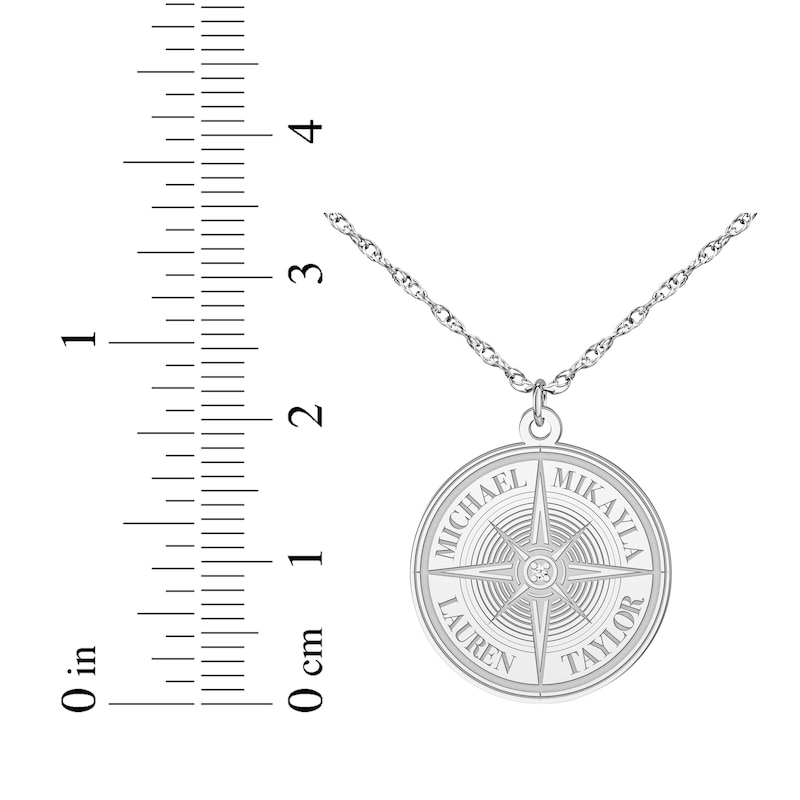 Main Image 7 of Diamond Accent Engravable Compass Necklace 10K White Gold 18&quot;