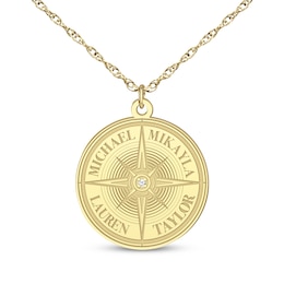 Diamond Accent Engravable Compass Necklace 10K Yellow Gold 18"