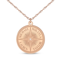 Diamond Accent Engravable Compass Necklace 14K Rose Gold 18"