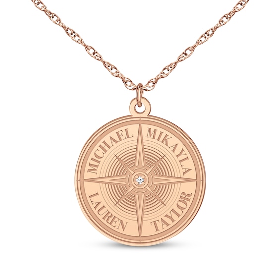 Diamond Accent Engravable Compass Necklace 14K Rose Gold 18"