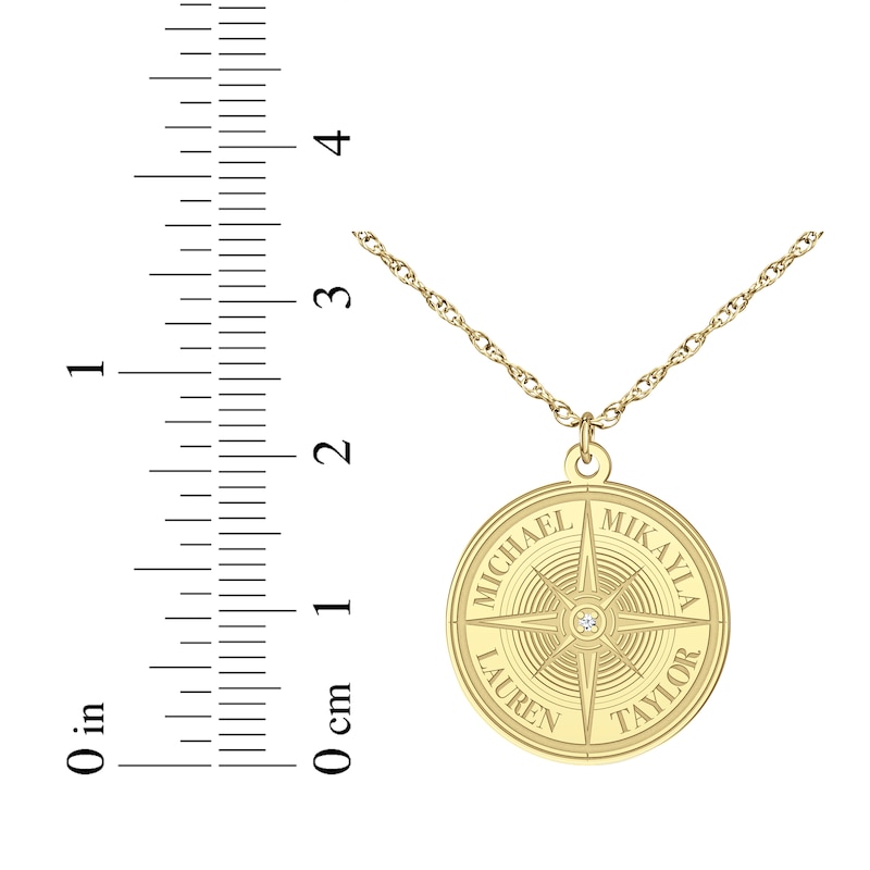 Main Image 7 of Diamond Accent Engravable Compass Necklace 14K Yellow Gold 18&quot;