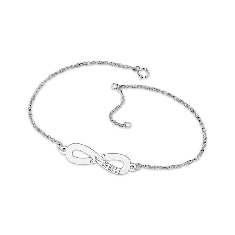 Main Image 2 of Engravable Infinity Symbol Diamond Accent Name Anklet Sterling Silver 9.5&quot;