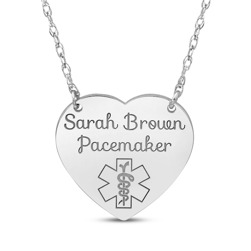 Main Image 1 of Heart-Shaped Medical Alert Notification Necklace 10K White Gold 18&quot;