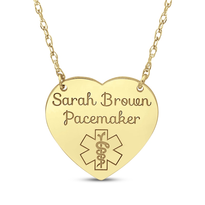 Main Image 1 of Heart-Shaped Medical Alert Notification Necklace 10K Yellow Gold 18&quot;