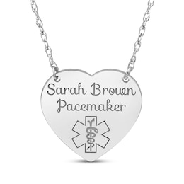 Heart-Shaped Medical Alert Notification Necklace 14K White Gold 18"