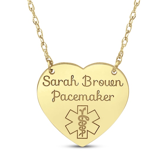 Heart-Shaped Medical Alert Notification Necklace 14K Yellow Gold 18"