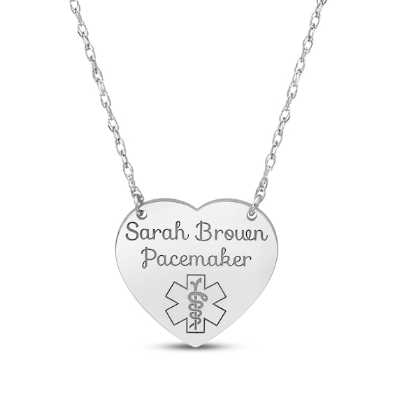 Medical Alert Heart Necklace Sterling Silver 18"