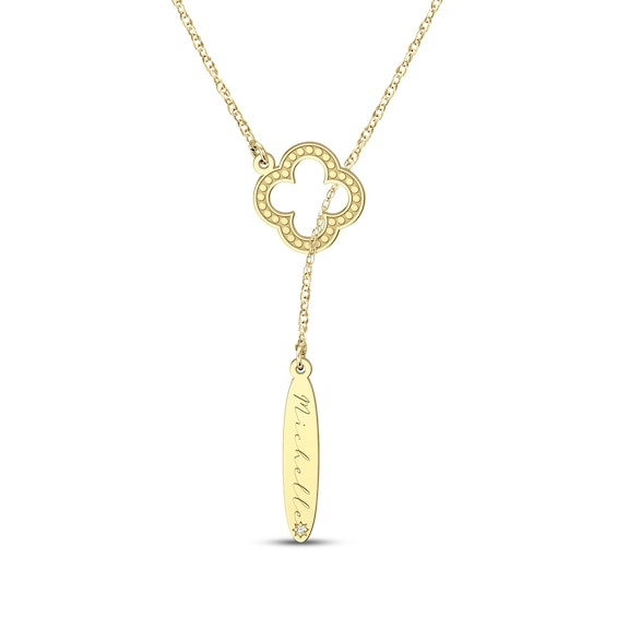 Name & Diamond Accent Clover Lariat Necklace 10K Yellow Gold 22"
