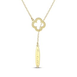 Name & Diamond Accent Clover Lariat Necklace 14K Yellow Gold 22"