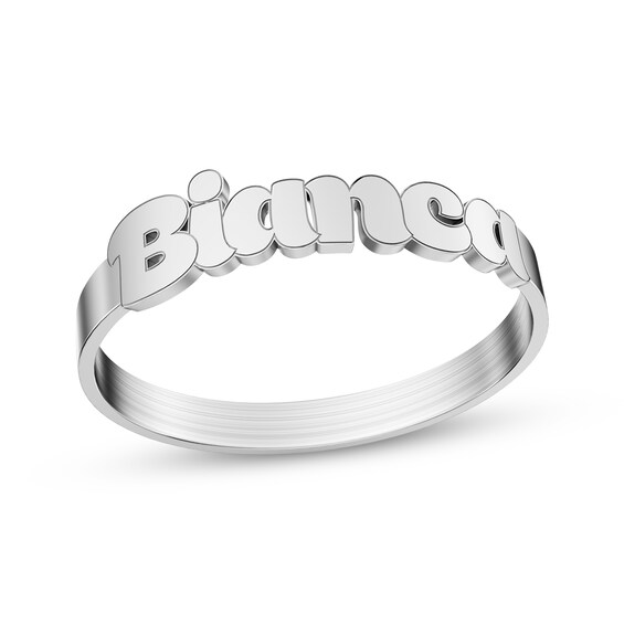 Bubble Print Name Ring 10K White Gold