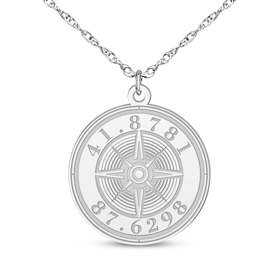Compass Coordinates Necklace 10K White Gold 18"