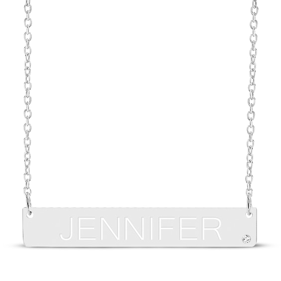 Name & Diamond accent Bar Necklace Sterling Silver 18"