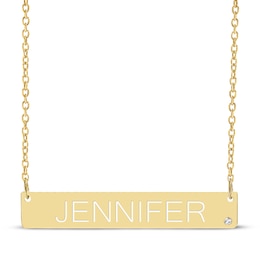 Name & Diamond accent Bar Necklace 14K Yellow Gold 18"