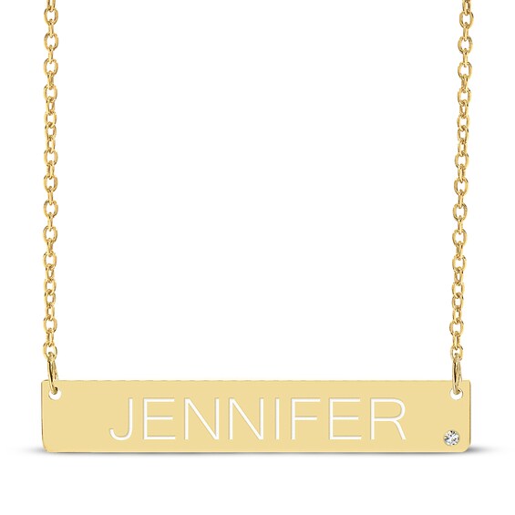 Name & Diamond accent Bar Necklace 14K Yellow Gold 18"