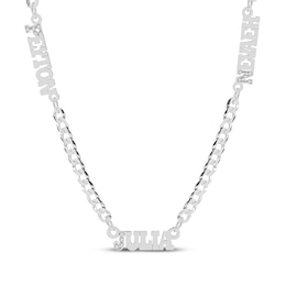 Diamond 3 Name Station Curb Chain Necklace 1/15 ct tw Sterling Silver 18"