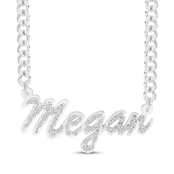 Diamond Large Script Name Necklace 1/4 ct tw Sterling Silver 18"