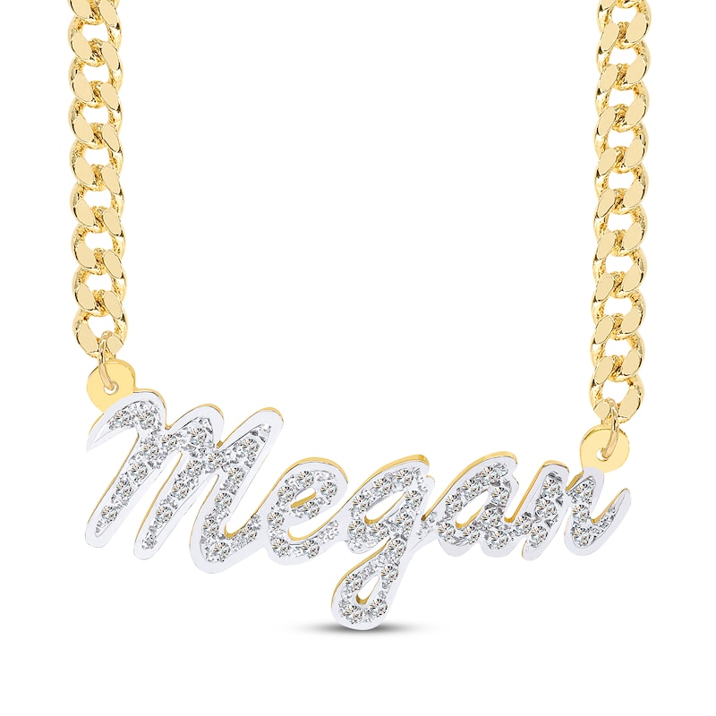 Main Image 1 of Diamond Large Script Name Necklace 1/4 ct tw 14K Yellow Gold 18&quot;