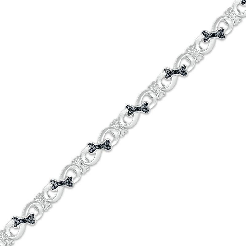Black & White Diamond Infinity Dog Bone Link Bracelet 1/15 ct tw Sterling Silver 7.25"