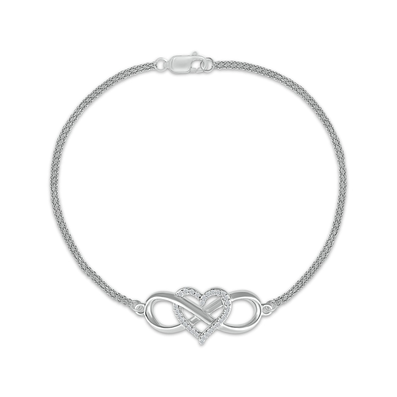 Main Image 1 of Diamond Heart & Infinity Bracelet 1/8 ct tw Sterling Silver 7.5&quot;